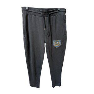 Kenzo Mens Black Jogger Pants w/ Embroidered Tiger Logo & Pockets Size L